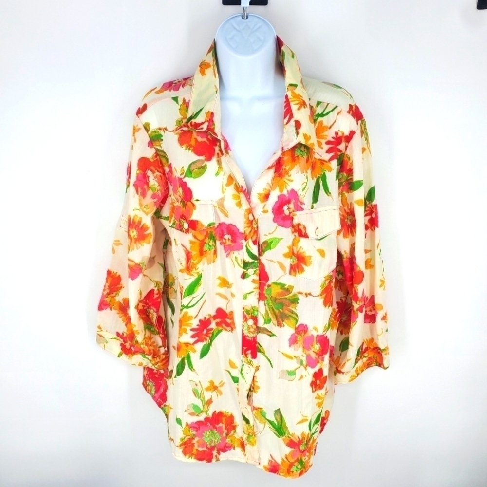 Basic Edition Shirt Top Short Sleeve Button Down Collared Blouse Women 1X